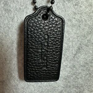 Coach Black Pebbled Leather Phone Charm Tag with Ball Chain